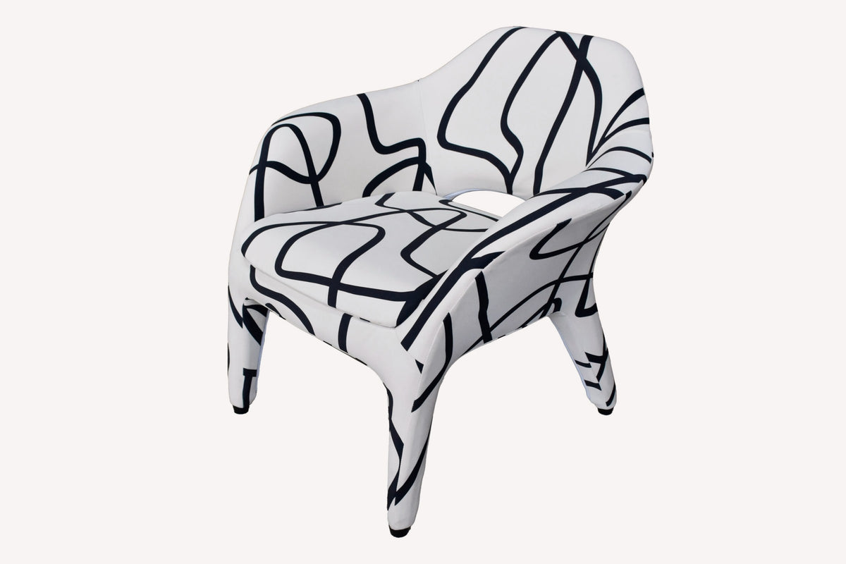 Mania accent chair in black and white graphic print, view 2