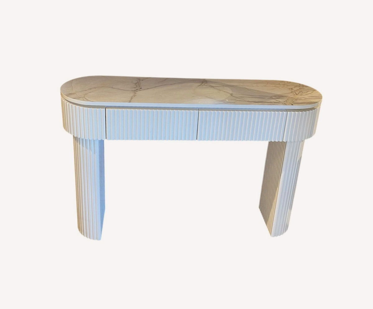 Orlando fluted white console table with gold edged top, view 2