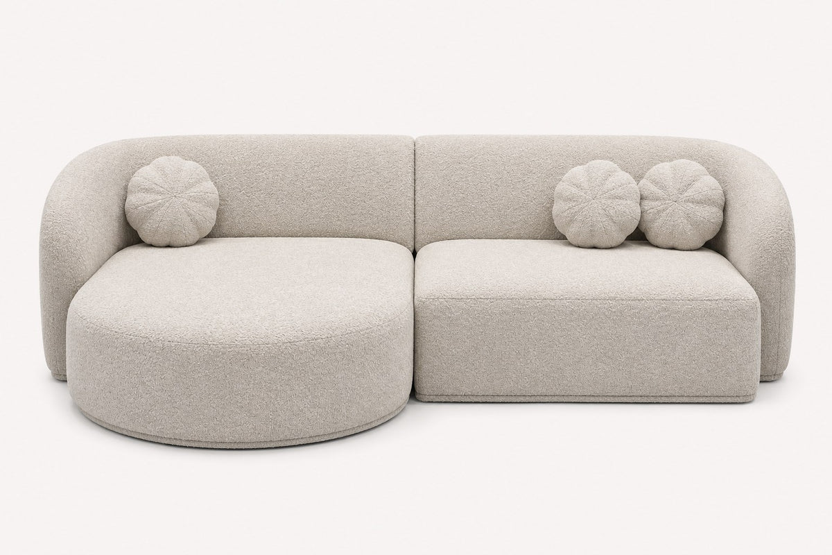 Bonbon curved cream bouclé chaise sectional, view 2
