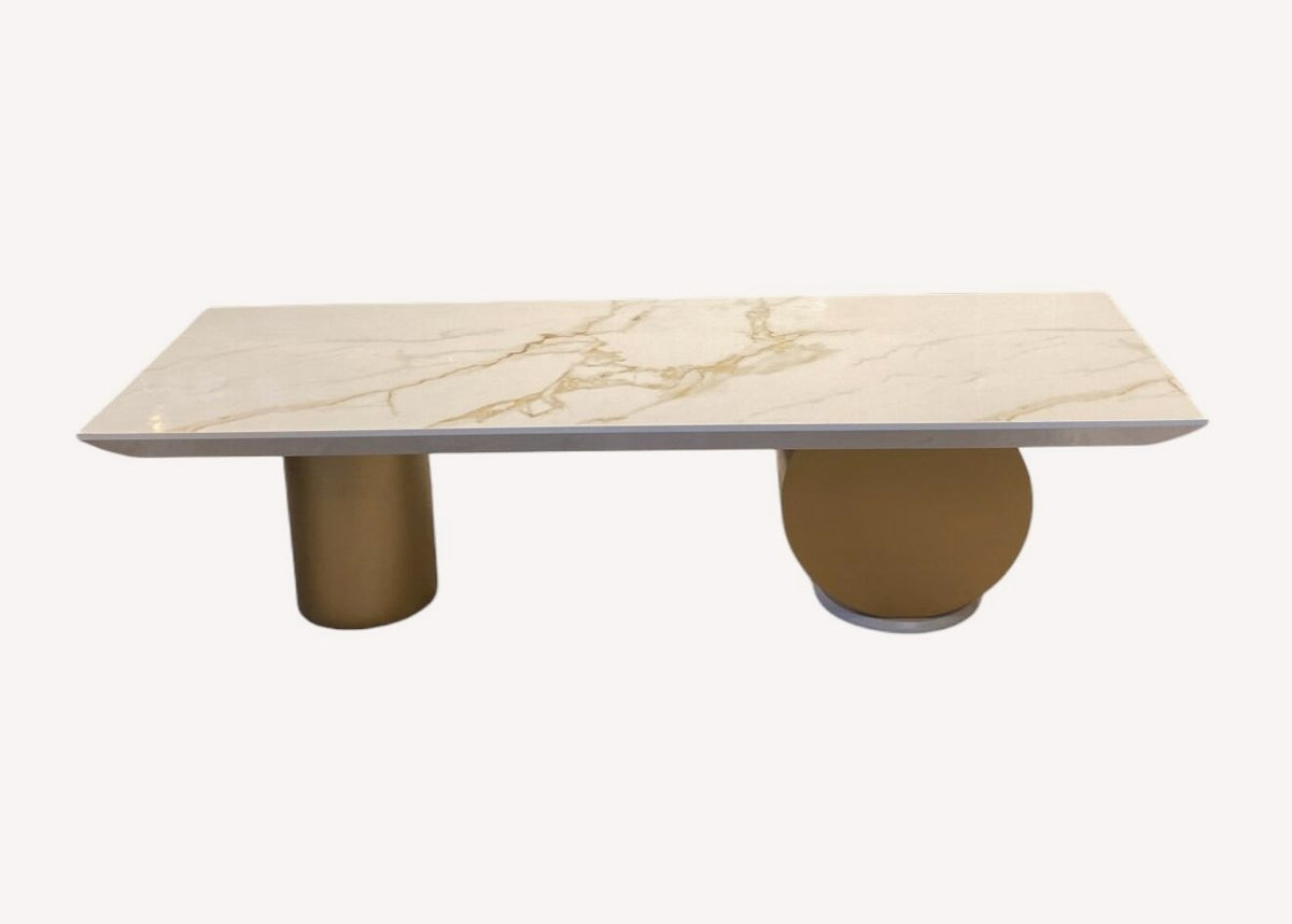 Alpha coffee table on gold cylinder and sphere base, view 2
