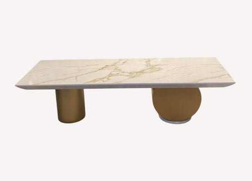 Alpha coffee table on gold cylinder and sphere base, view 2