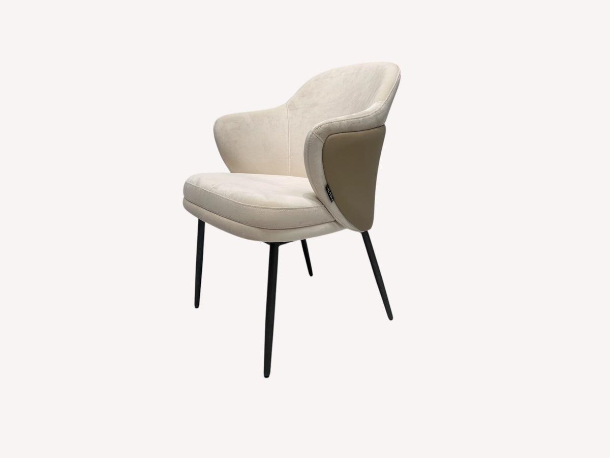 Funky ivory dining armchair on slim black legs, view 2