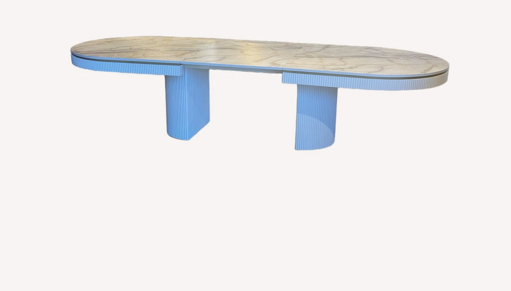 Orlando oval dining table with fluted apron and pedestals, view 2
