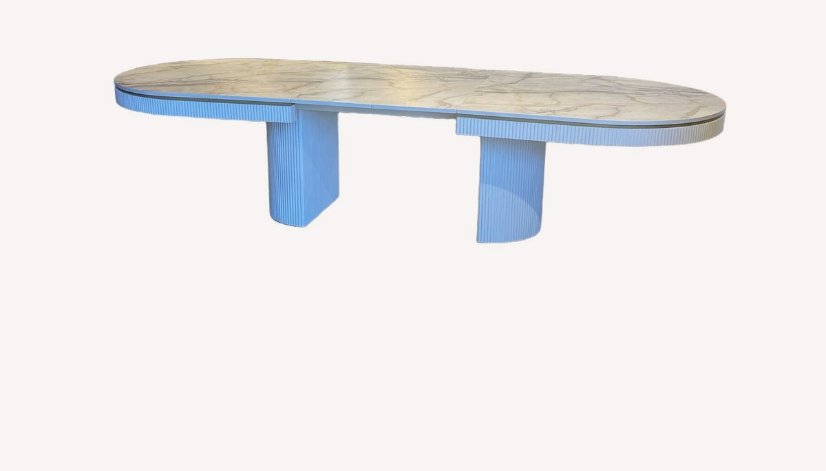 Orlando oval dining table with fluted apron and pedestals, view 2