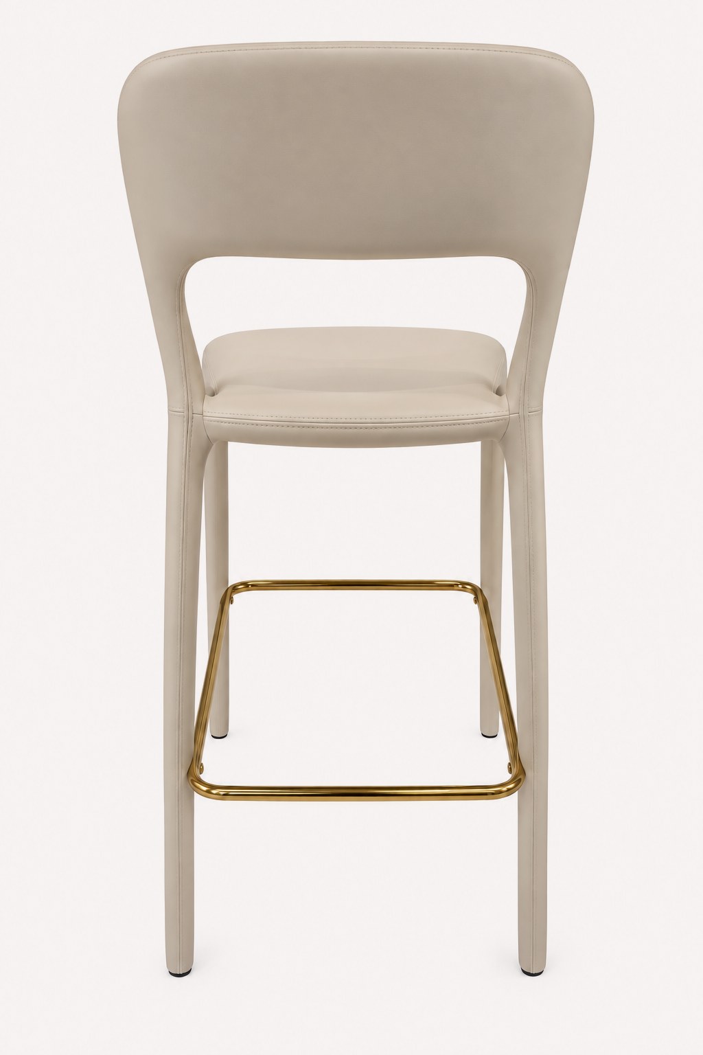 Titi vegan leather counter stool with open rounded back and gold footrest, view 2