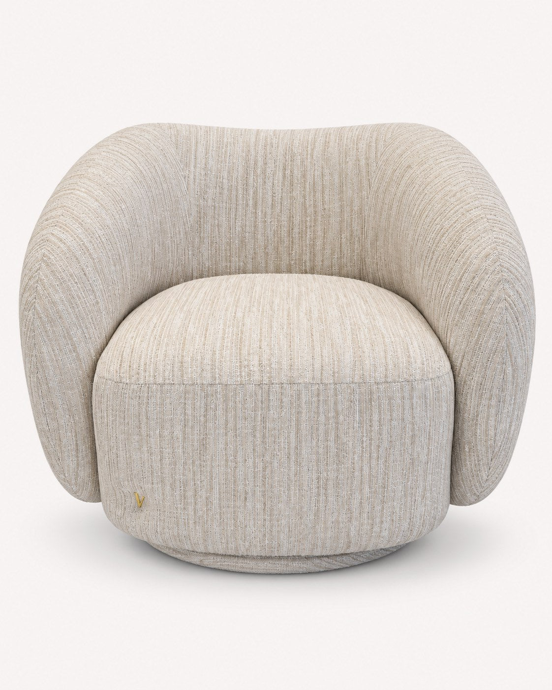 Sorrel rounded sculptural swivel chair in textured woven fabric, view 3