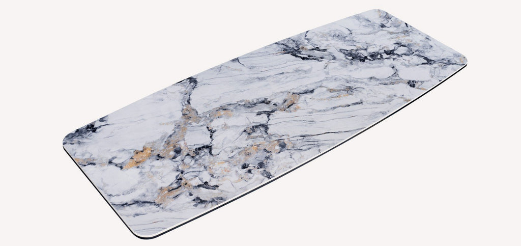 Infinity marble look porcelain dining table on looping base, view 3