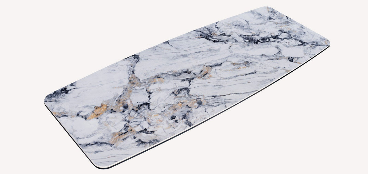 Infinity marble look porcelain dining table on looping base, view 3