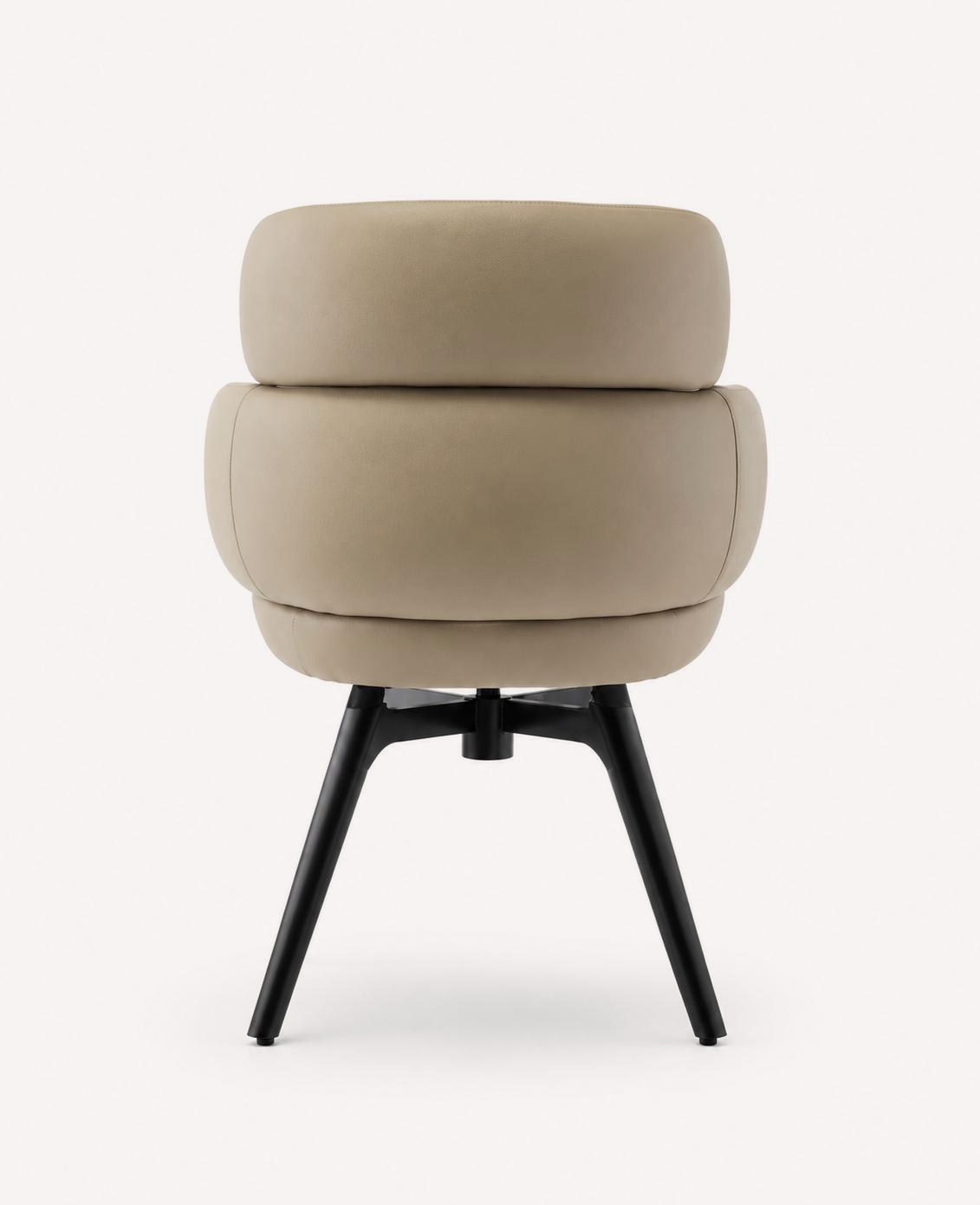 Nola swivel dining armchair in vegan leather with solid wood legs, view 3