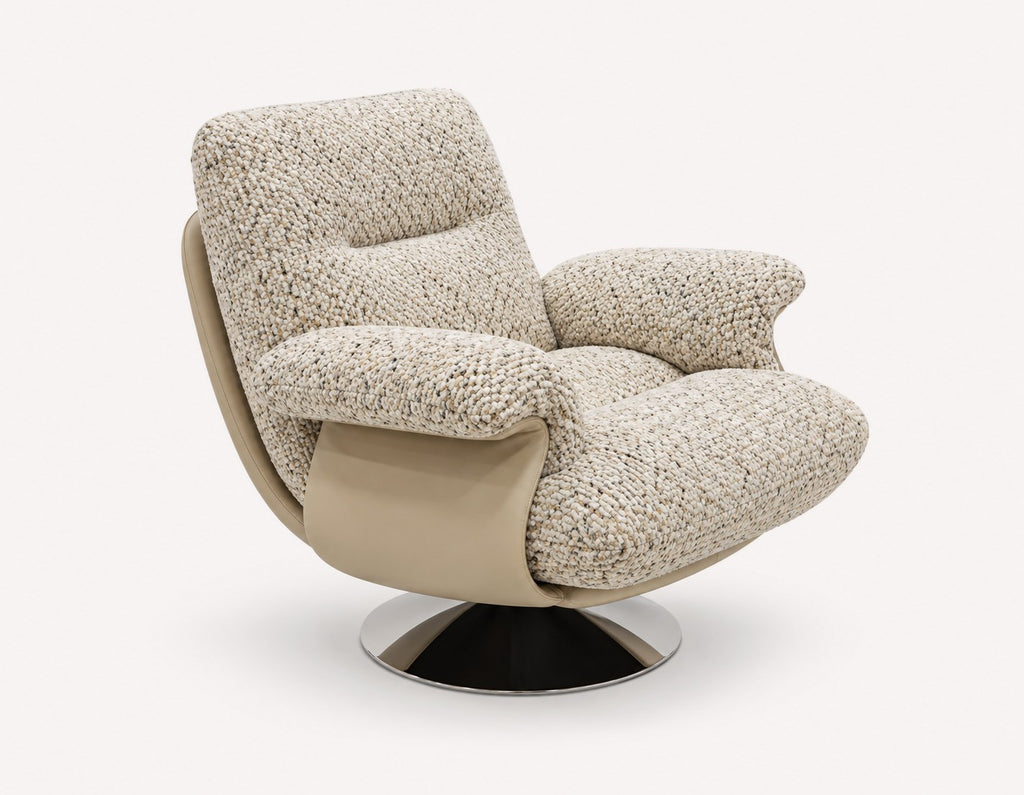 Lauren swivel accent chair with textured upholstery and metallic base, view 3