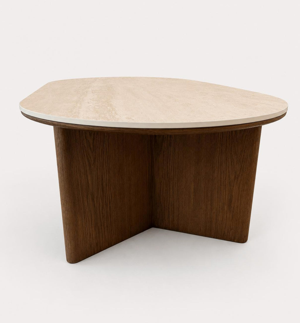 Bombay porcelain top dining table on rounded solid wood legs, view 3