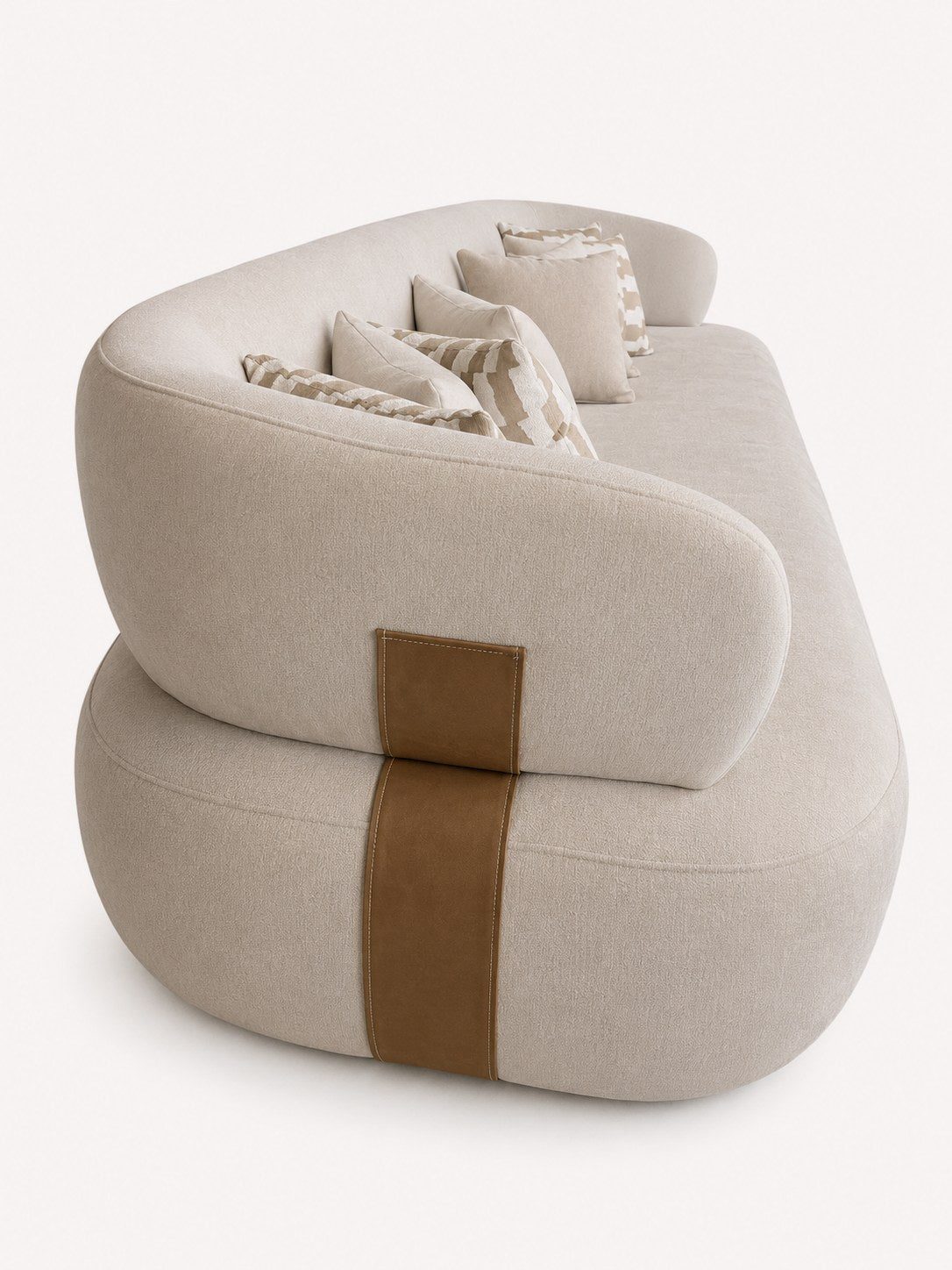 Grizzly natural fabric sofa with leather side straps, view 3