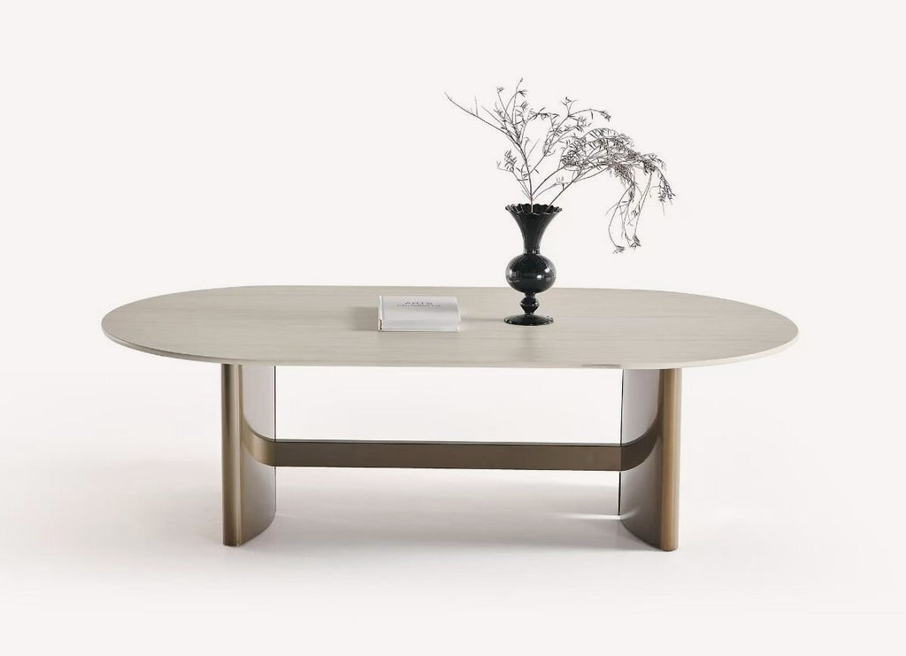 Patrice cream oval coffee table on curved legs, view 3