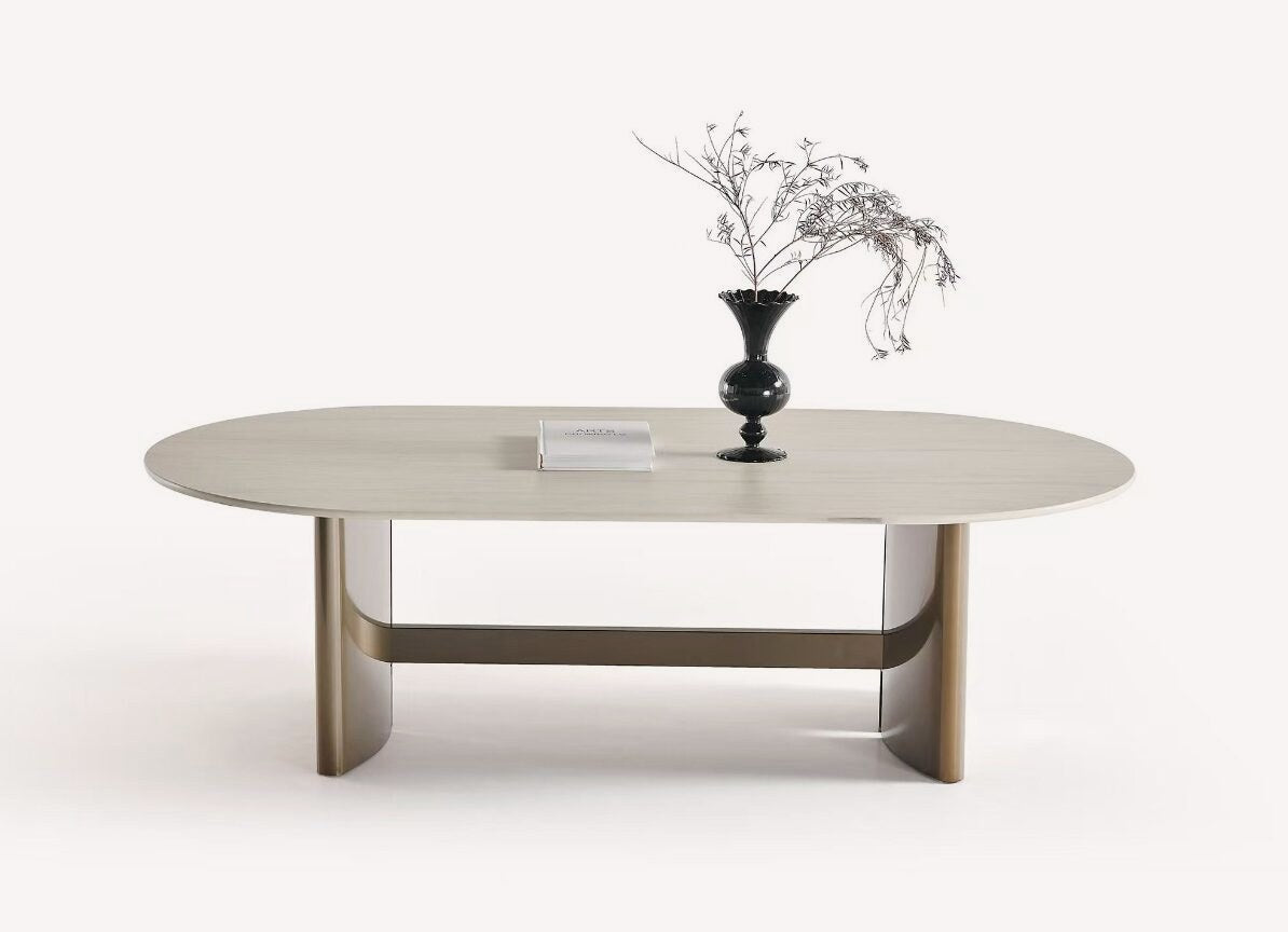 Patrice cream oval coffee table on curved legs, view 3