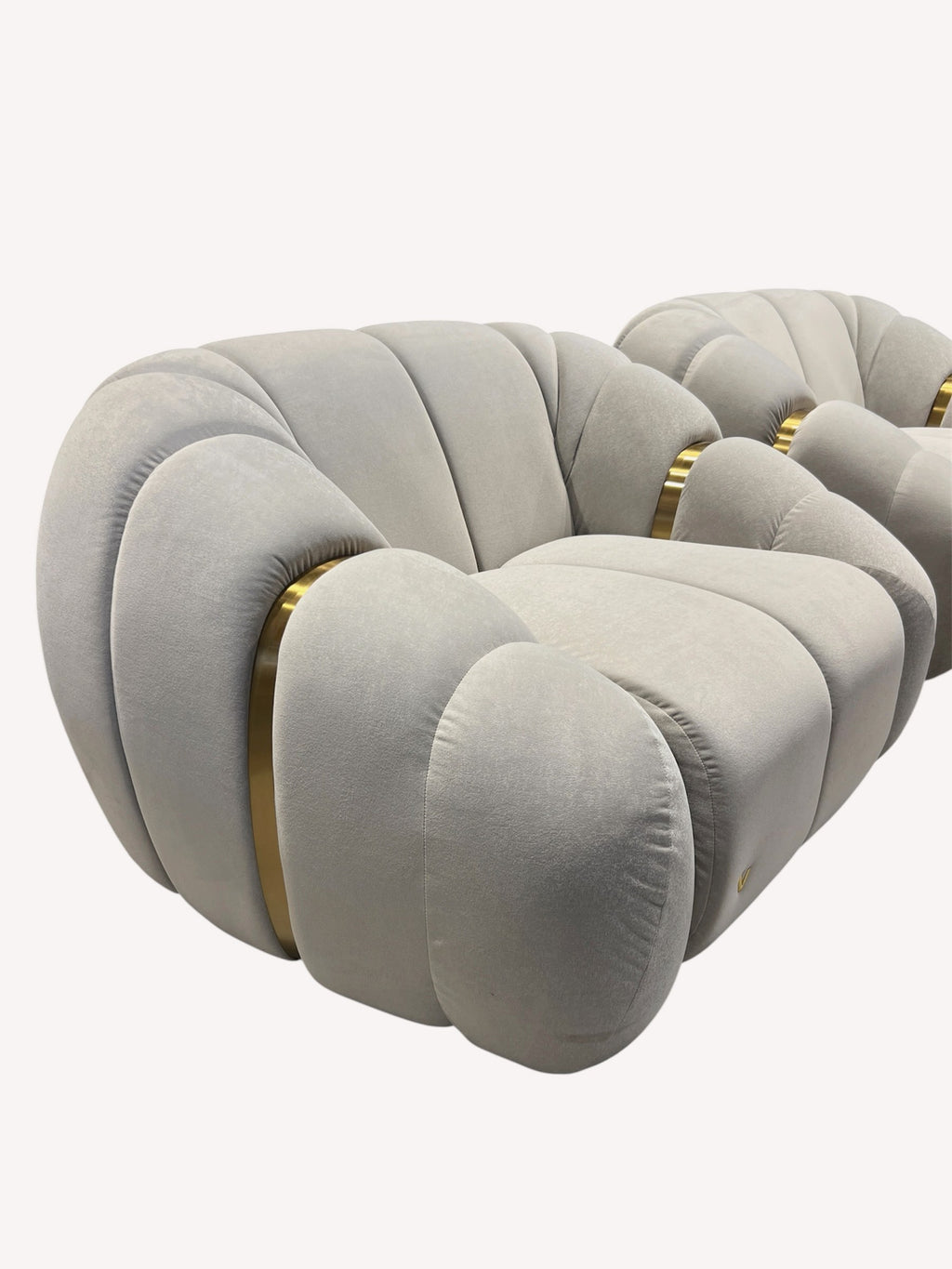 Calimero oversized sculptural lounge chair in neutral fabric, view 3