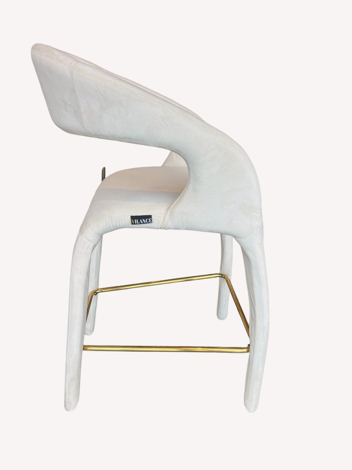 Apollo curved back counter stool with gold metal stretcher, view 3