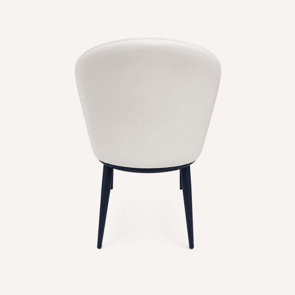 Stripe white vegan leather dining chair with channel tufted back, view 3