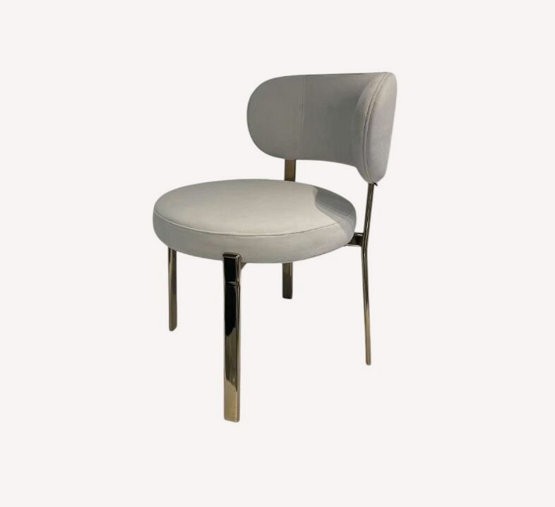Hadas gray velvet dining chair with bolster back and gold legs, view 3