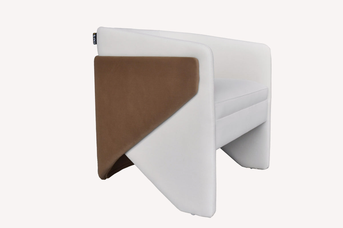 Double white tub chair with cognac underframe, view 3