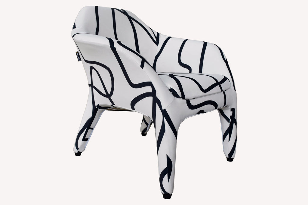 Mania accent chair in black and white graphic print, view 3