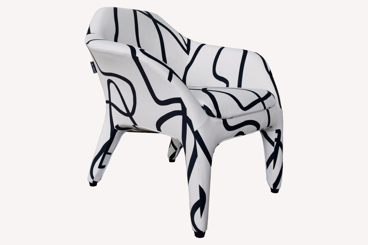 Mania accent chair in black and white graphic print, view 3