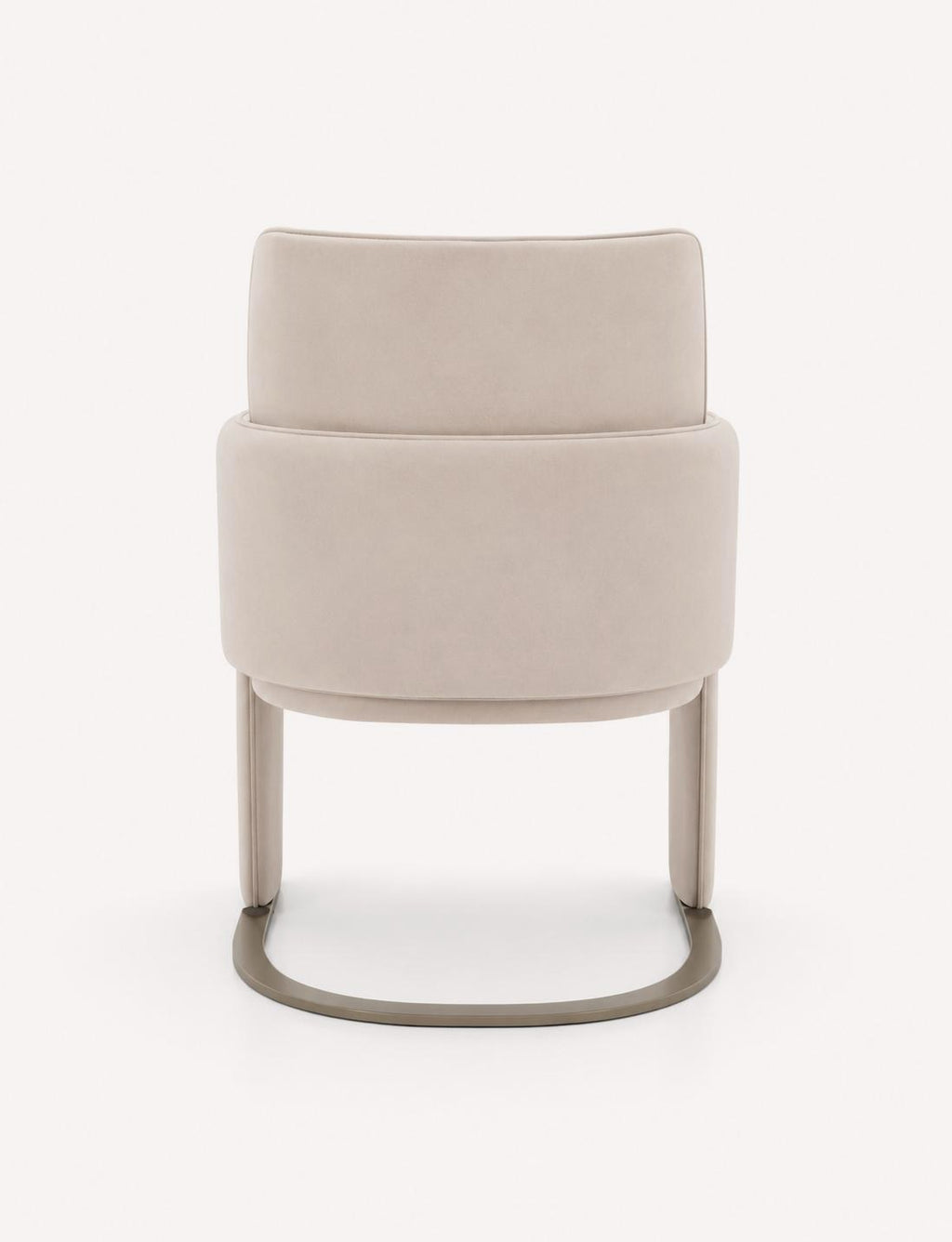 Lauren upholstered dining armchair with rounded arms and curved metal base, view 3