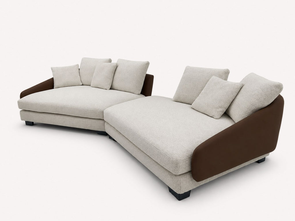 Como long low modern sofa with deep seats and contrast arms, view 3