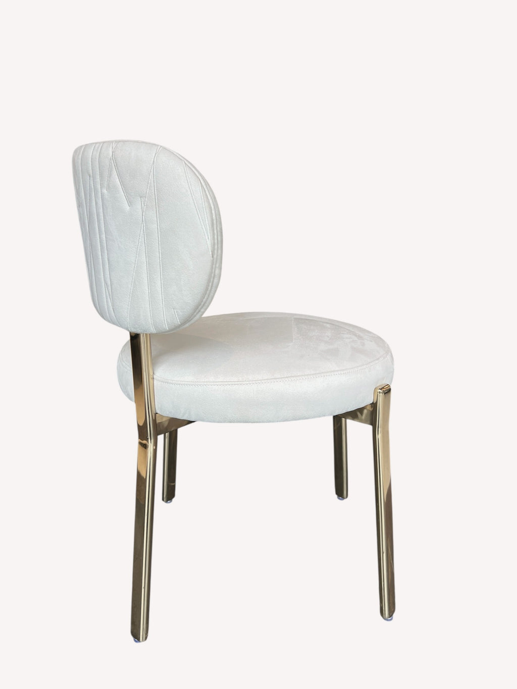 Hadas light velvet dining chair with quilted back and gold legs, view 3