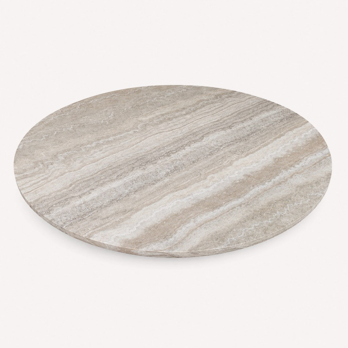 Mykonos round travertine-look dining table with sculptural pedestal, view 3