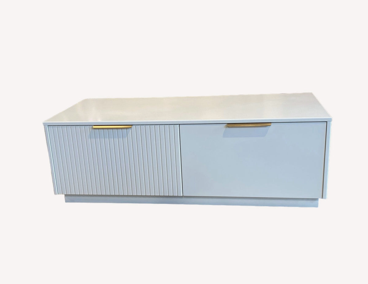 Strip white fluted block coffee table with drawers, view 3