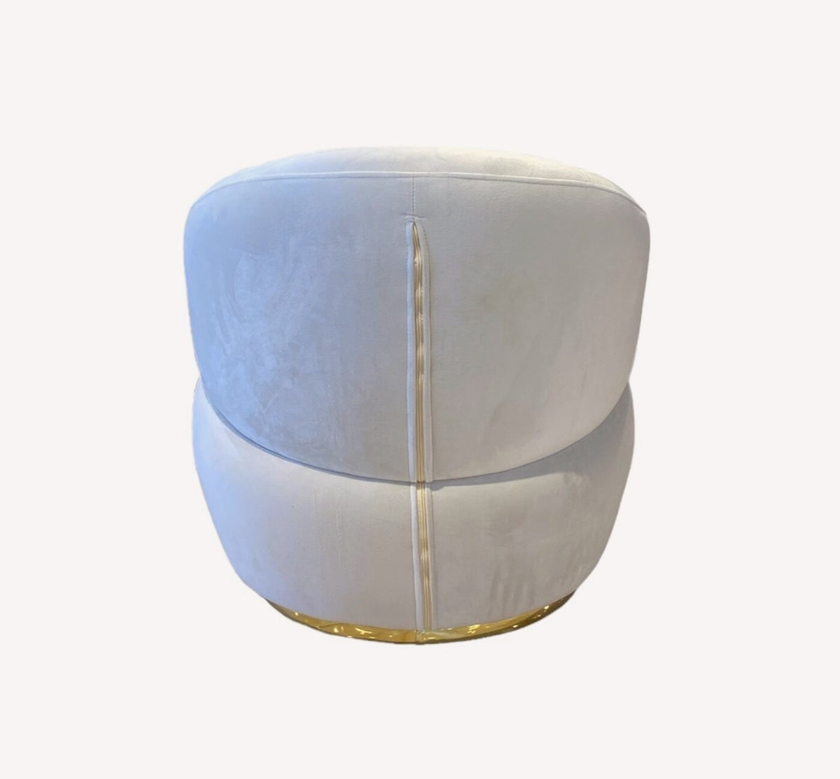 Bella round pale velvet swivel chair with gold base, view 3