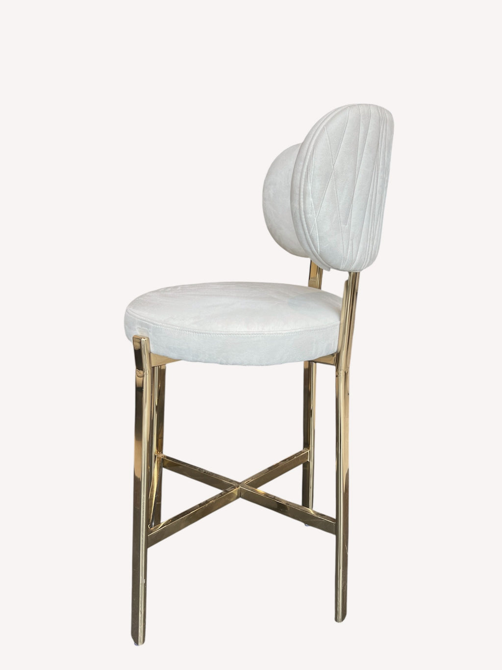 Hadas light velvet counter stool with quilted back and gold legs, view 3