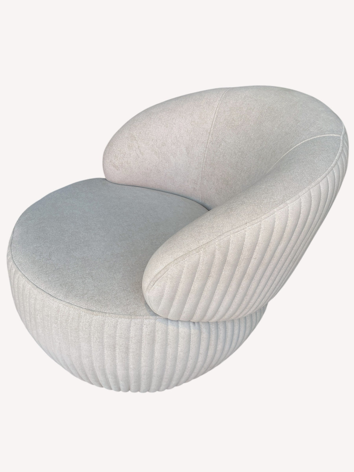 Bella round ivory accent chair with channel stitched base, view 3
