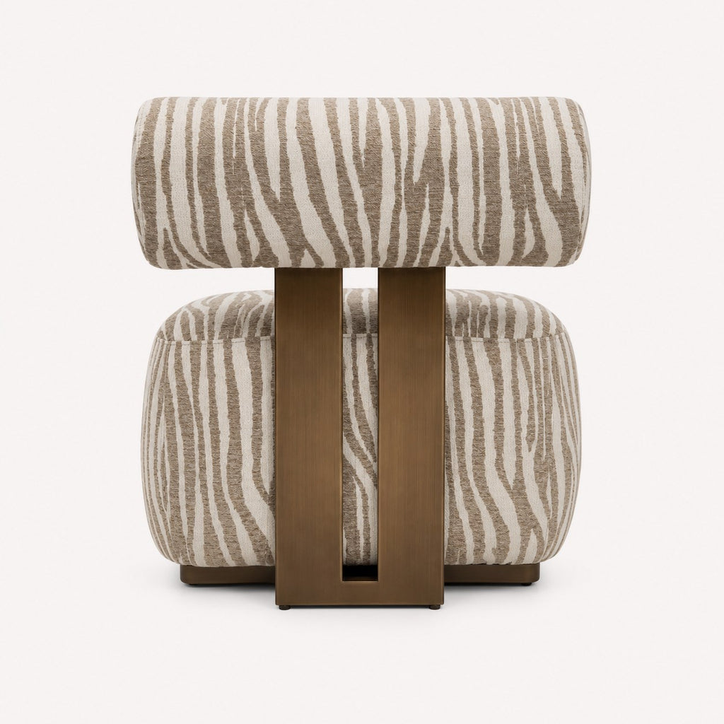 Venezia armless sculptural accent chair in beige and cream pattern, view 3