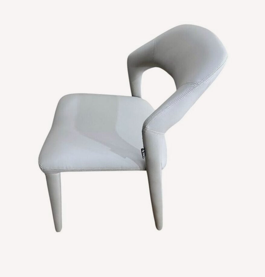 Sahara light gray vegan leather dining chair with curved open back, view 3