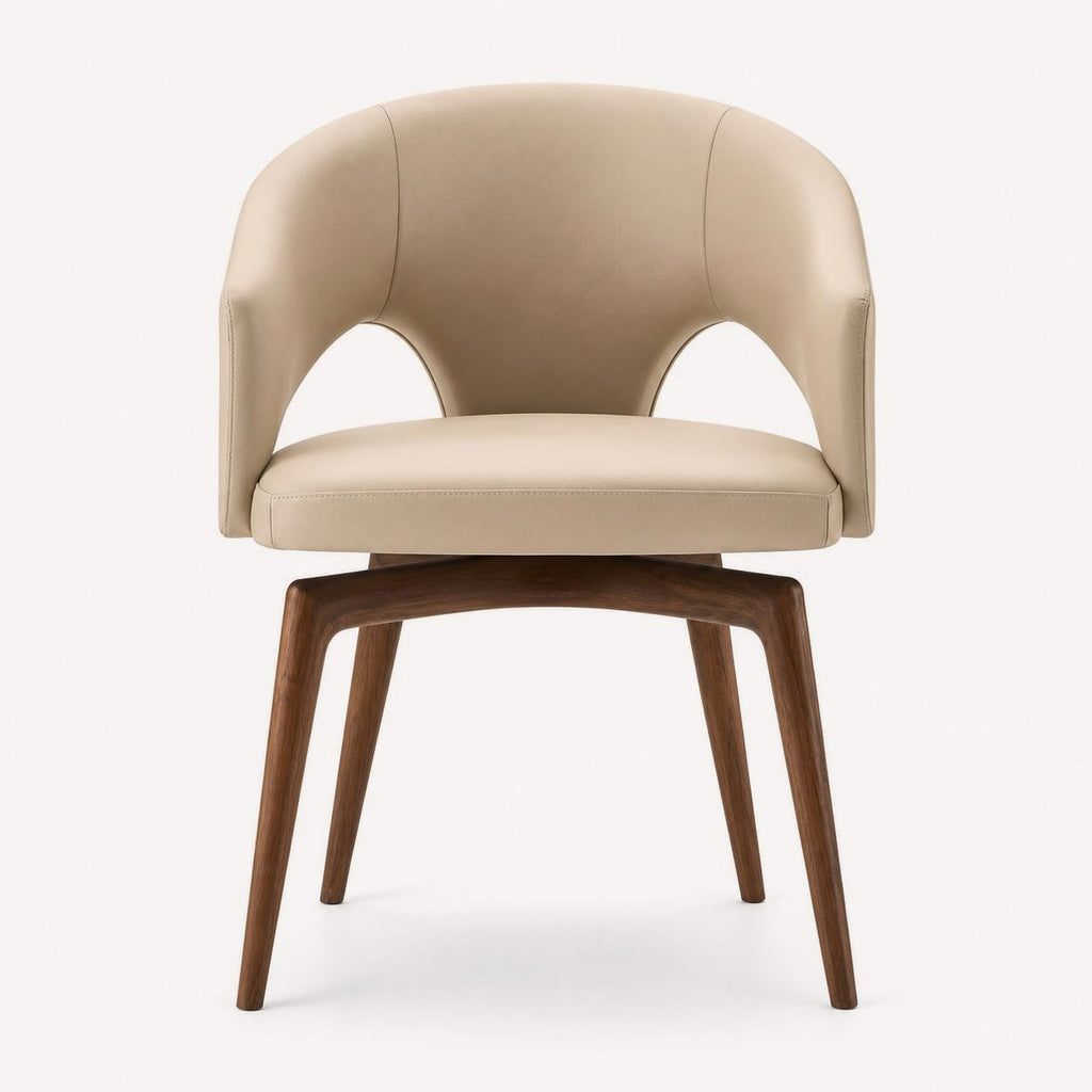 Rhodes upholstered dining chair on solid wood legs, view 3