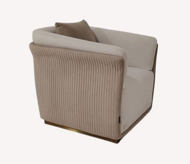 Christy greige tub accent chair with contrast piping, view 3