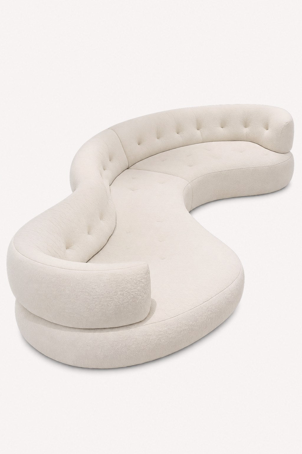 Riviera sculptural curved sofa in cream woven fabric, view 3