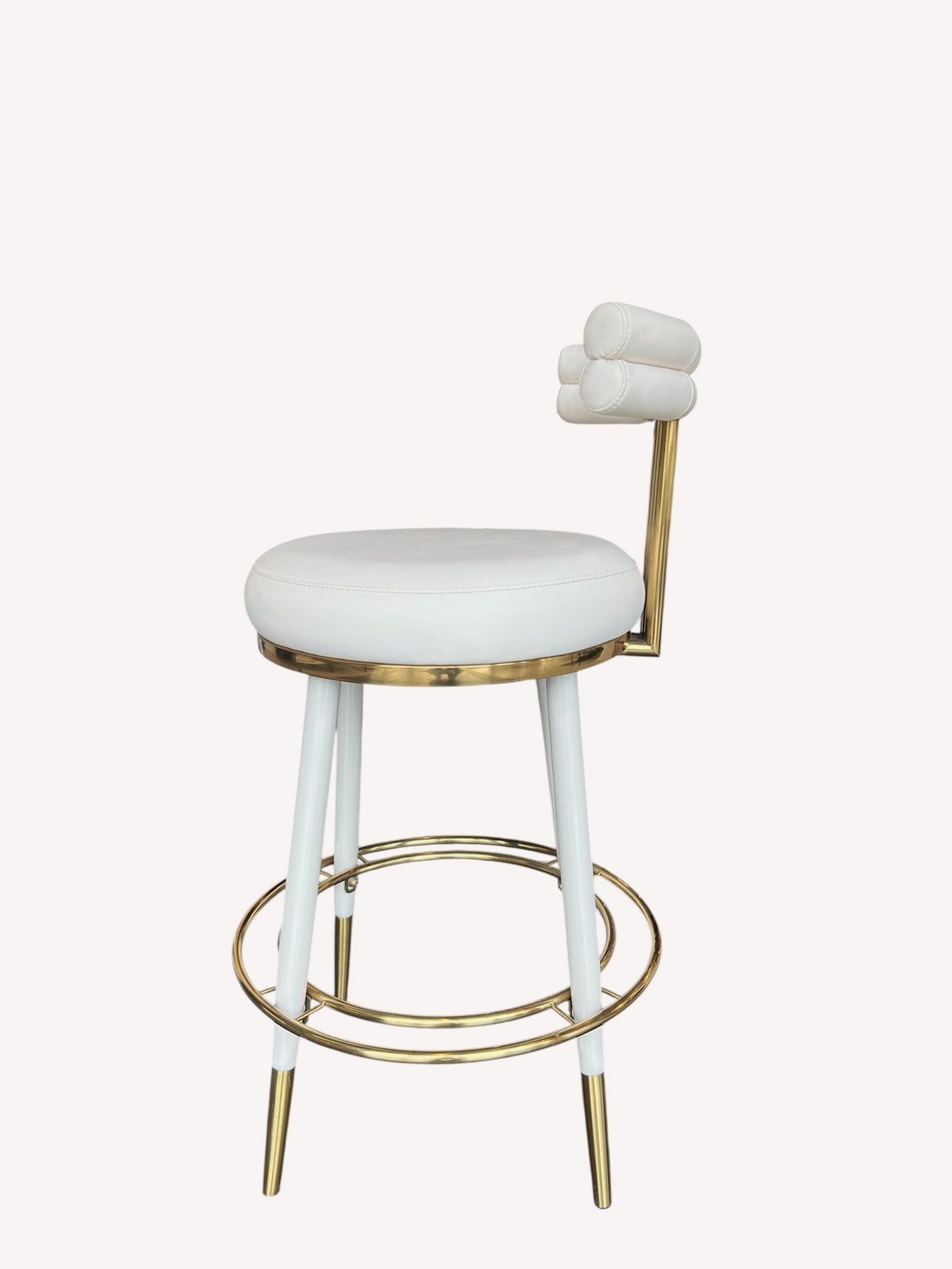 Carolina counter stool with double roll back and polished gold details, view 3