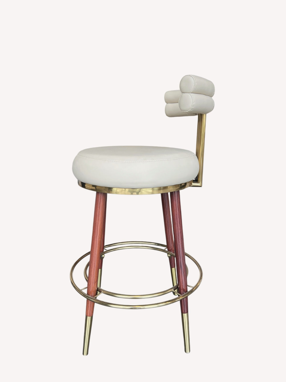 Carolina counter stool with double roll padded back and gold rods, view 3