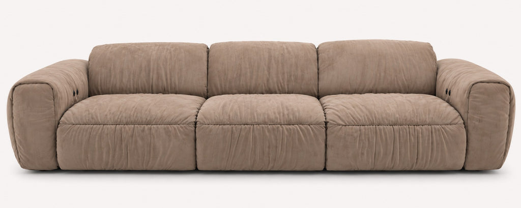 Kivu dual power reclining sofa in rich brown velvet suede, view 3