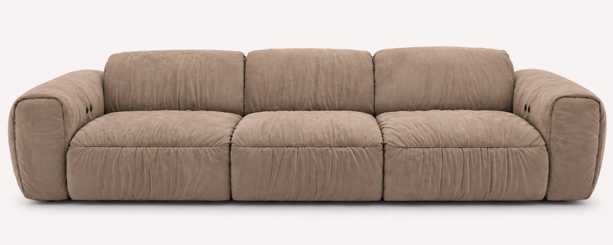 Kivu dual power reclining sofa in rich brown velvet suede, view 3