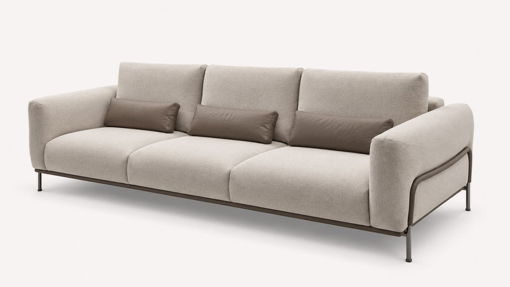 Amora modern power reclining sofa with faux leather accent pillows, view 3
