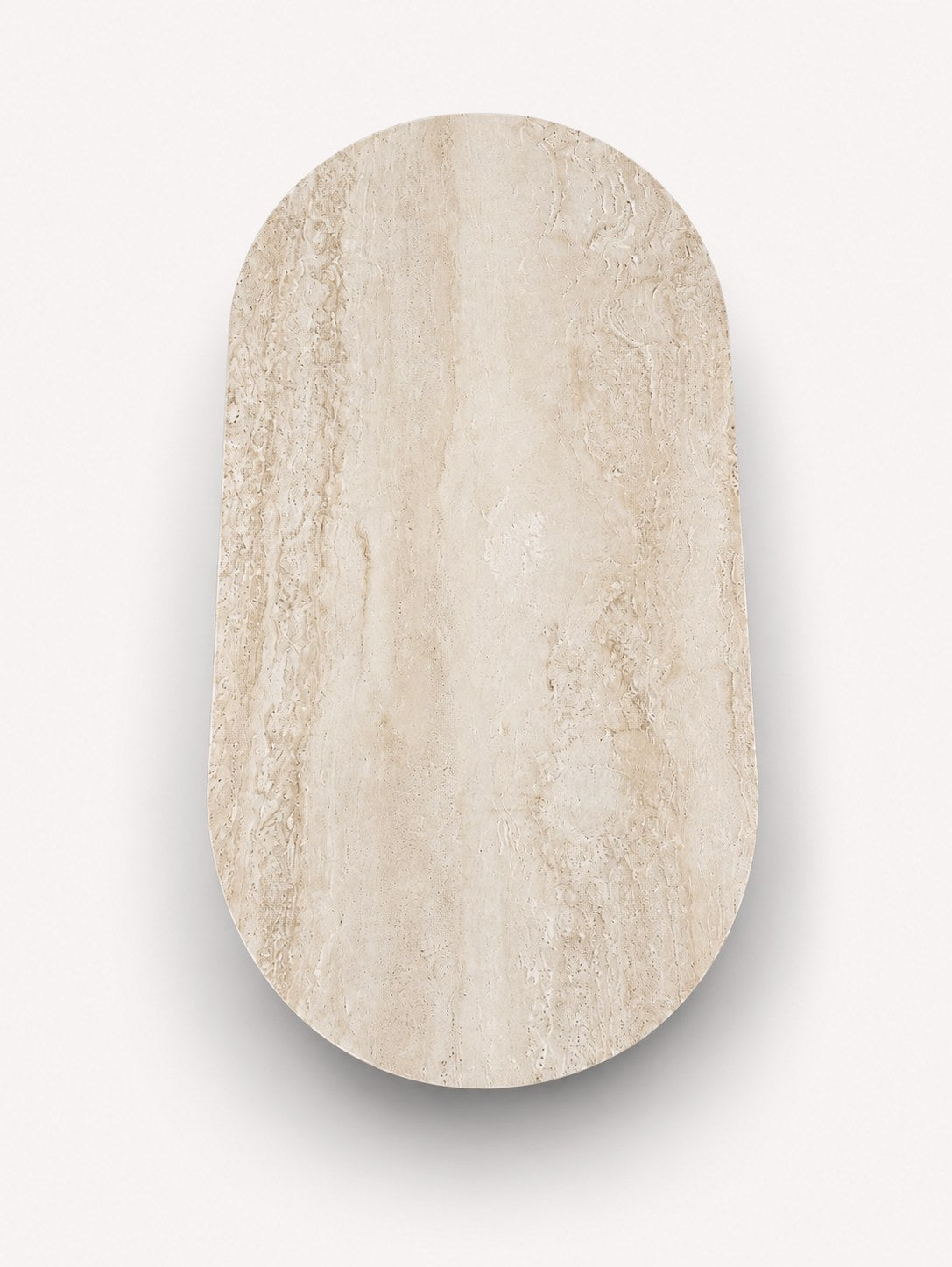 Bombay oval coffee table with light stone top on walnut base, view 3