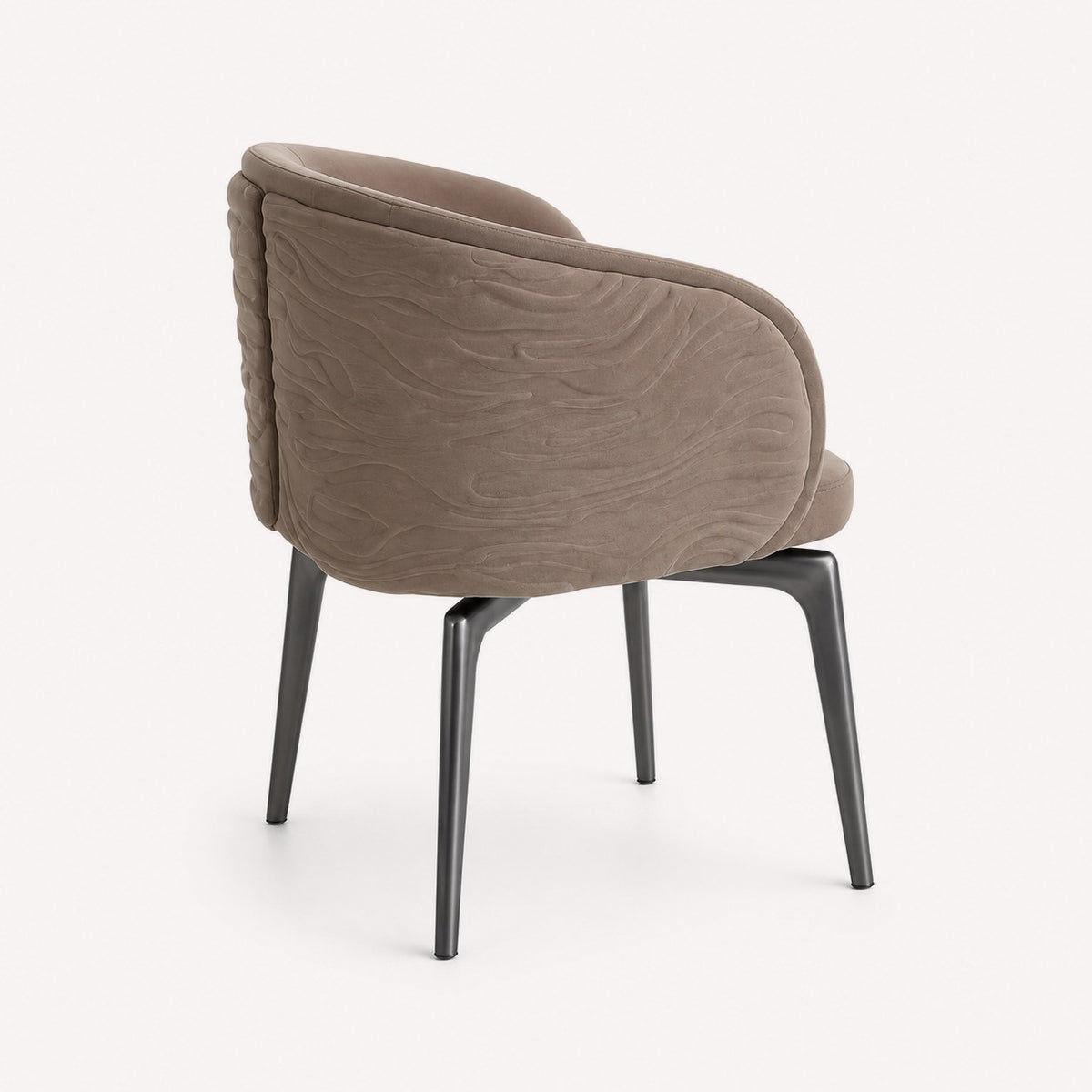 Hadar dining chair with 3D textured upholstery and dark metal legs, view 3