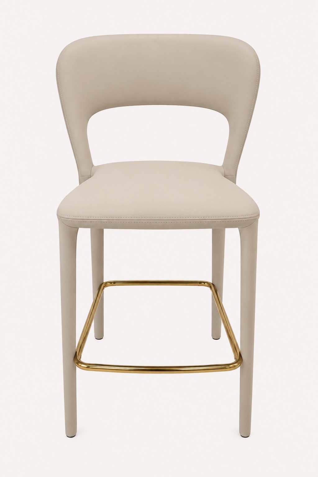 Titi vegan leather counter stool with open rounded back and gold footrest, view 3