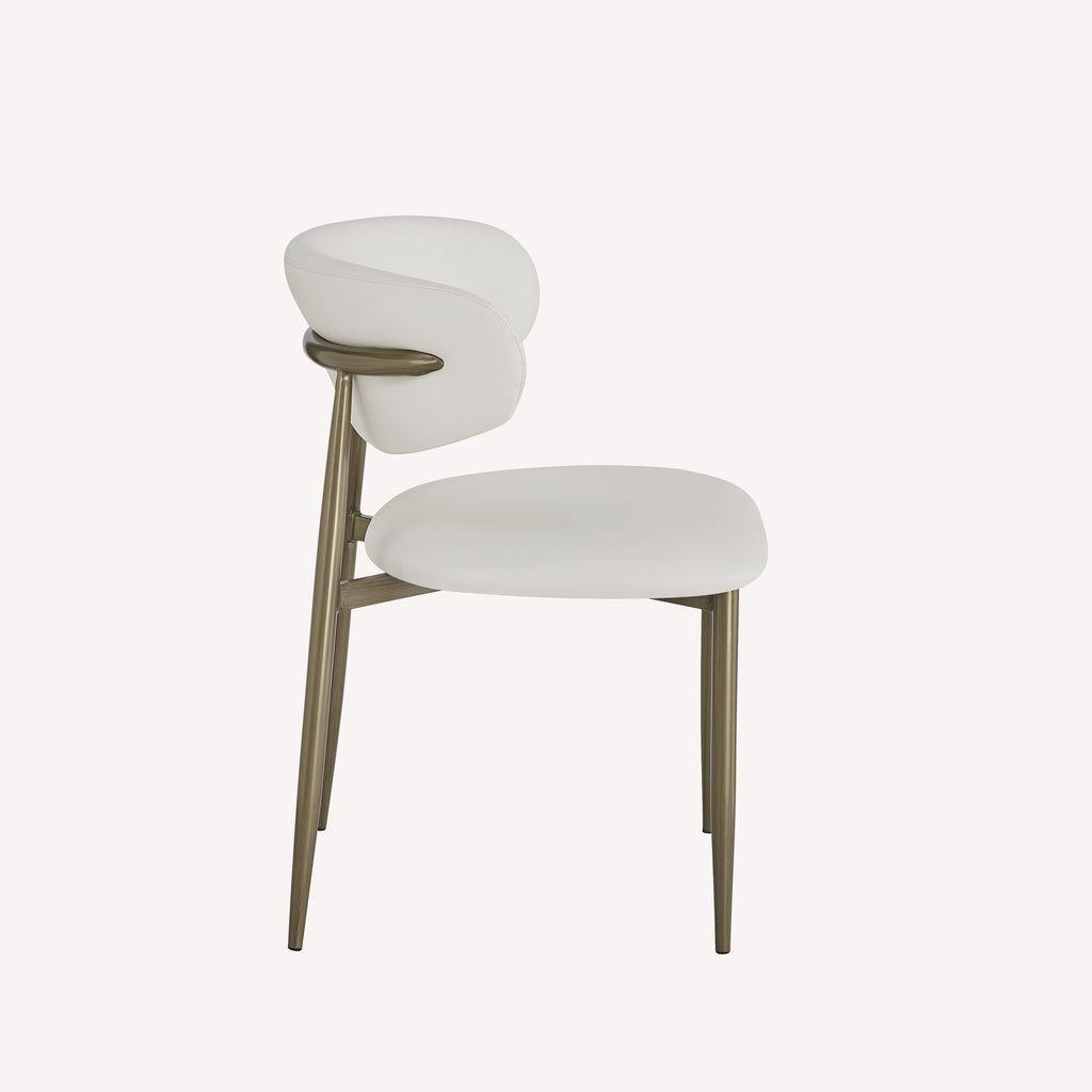 Dori dining chair in light fabric with wood-look metal legs, view 4