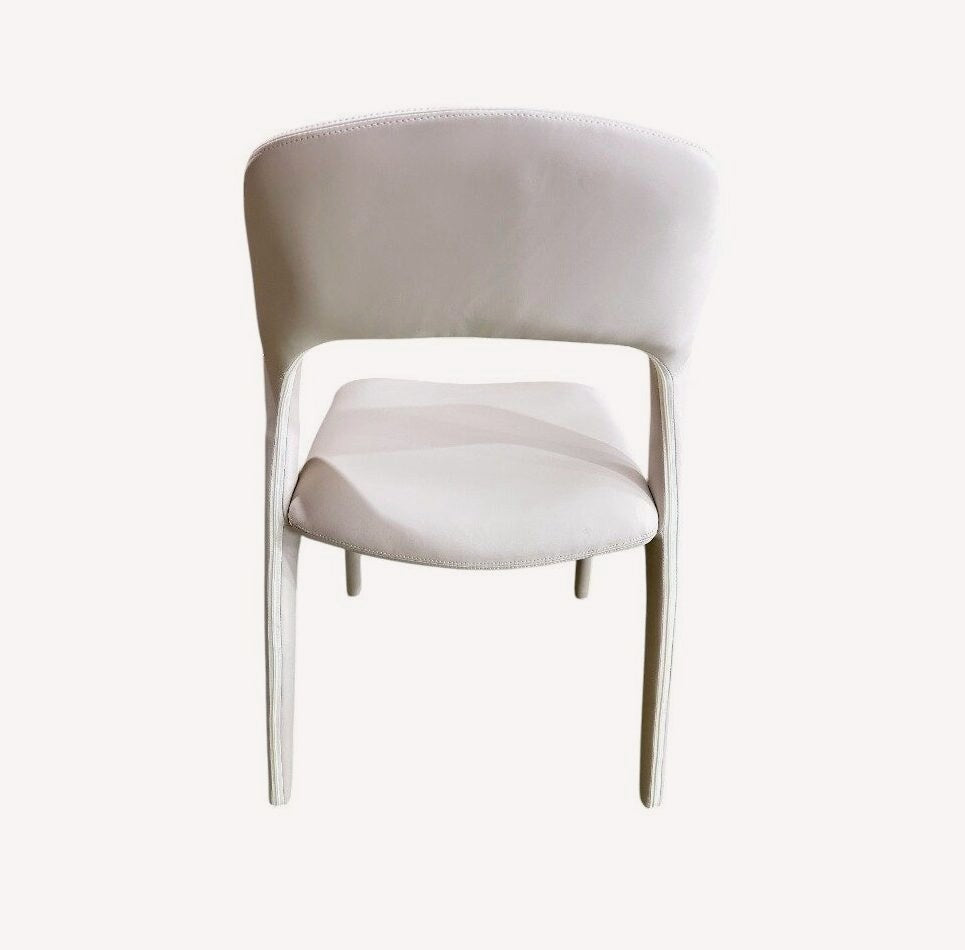 Sahara light gray vegan leather dining chair with curved open back, view 4