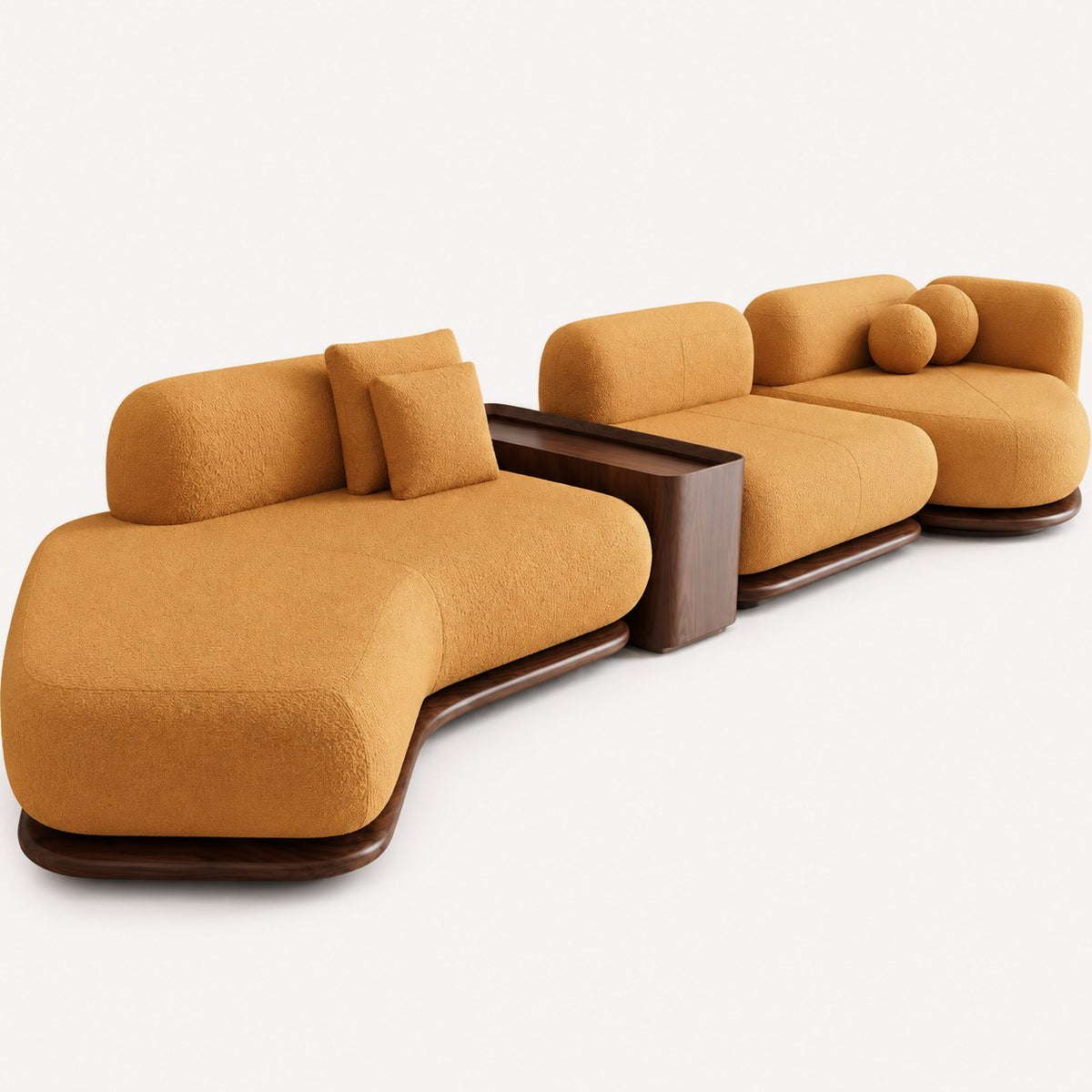Lumina modular sectional on rounded wood base with integrated side tables, view 4