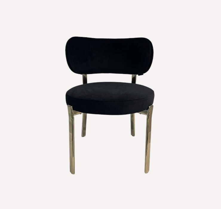 Hadas gray velvet dining chair with bolster back and gold legs, view 4
